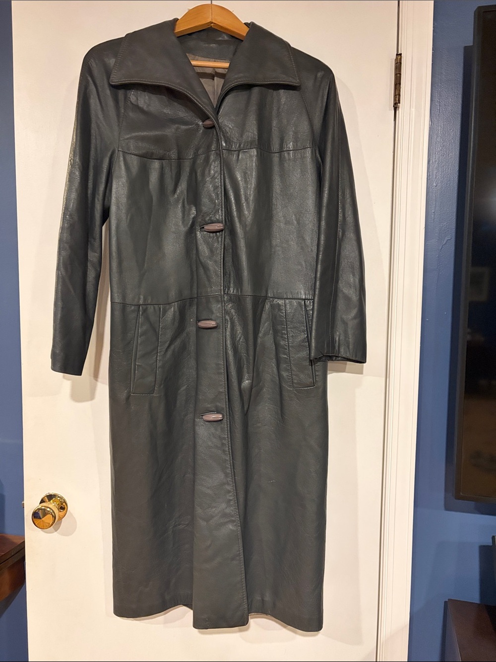 Long Men's Leather Coat in Dark Gray